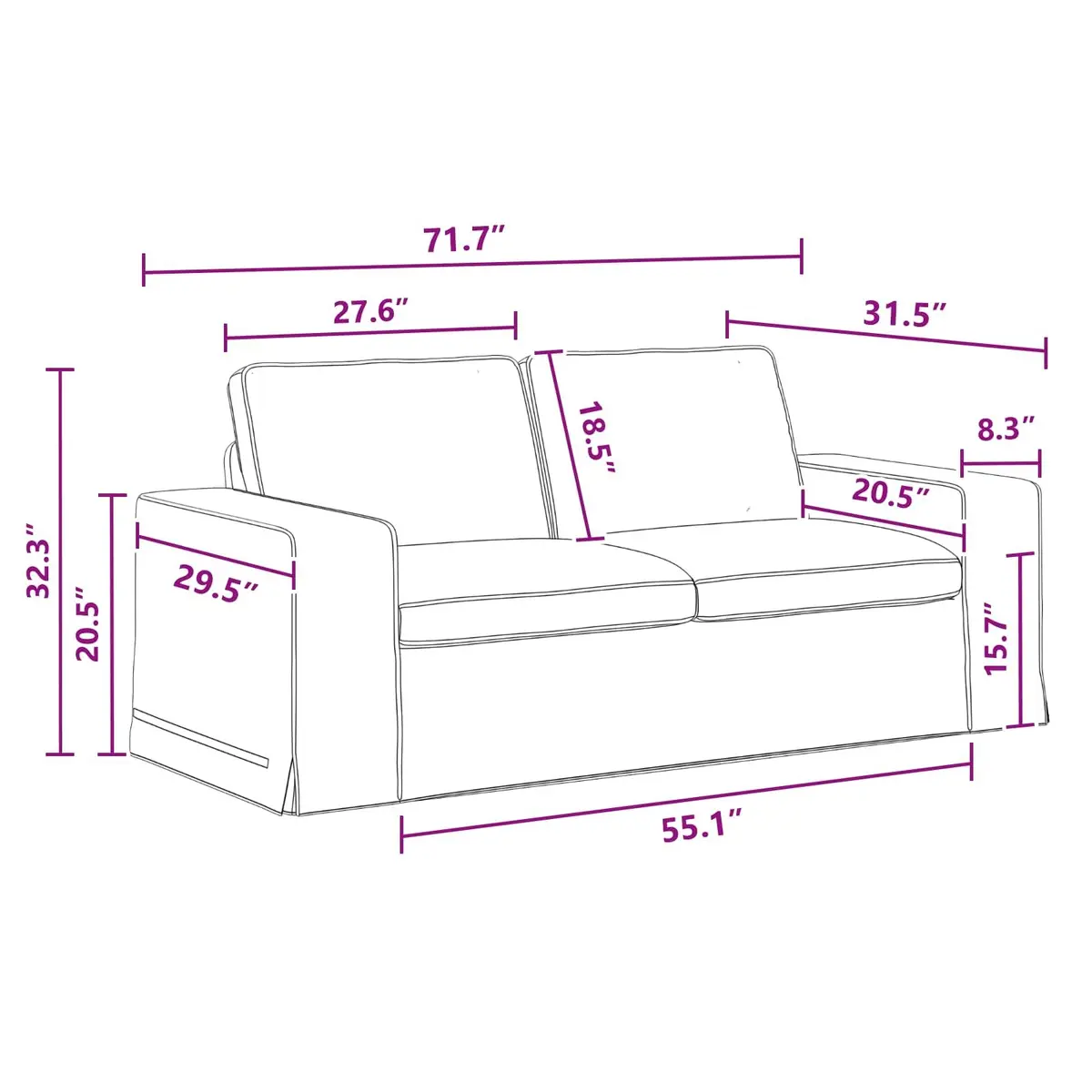 2-Piece Modular Sofa Set Grey Fabric Sectional Living Room Furniture