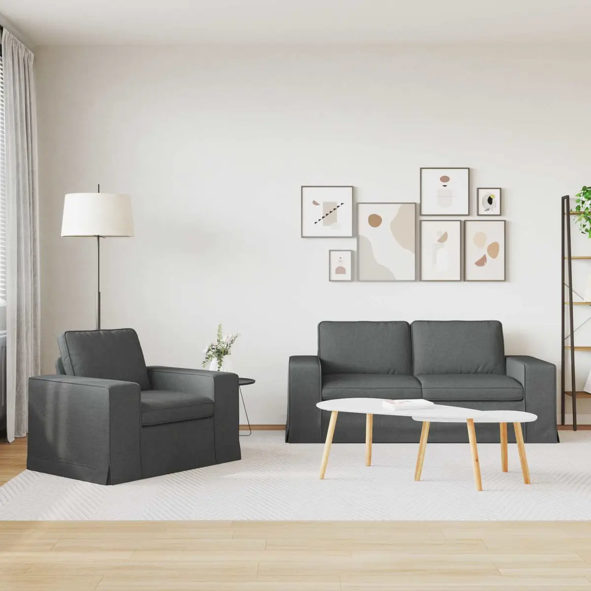 2-Piece Modular Sofa Set Grey Fabric Sectional Living Room Furniture
