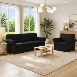 Contemporary 2-Piece Black Fabric Sofa Set with Quality Build