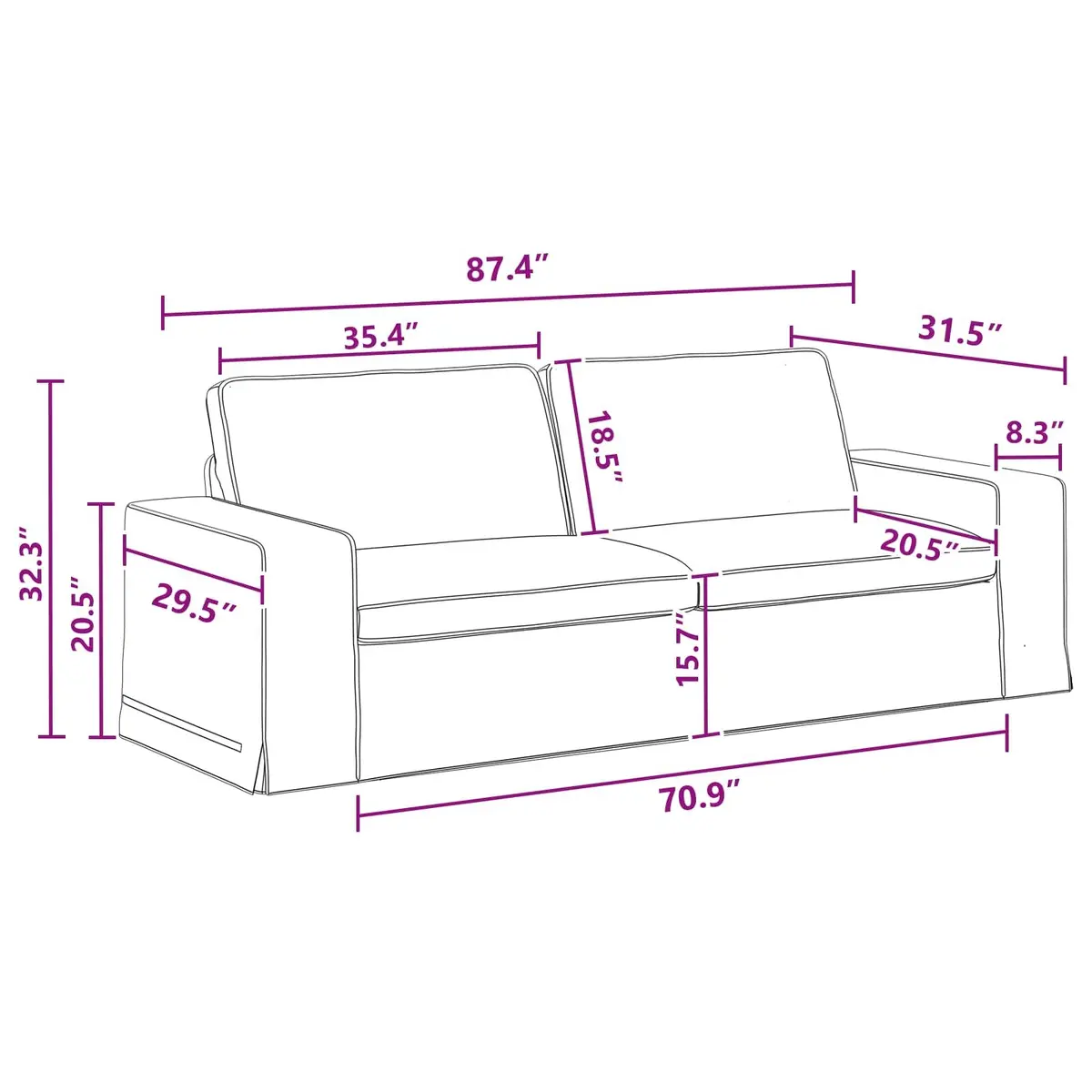 2-Piece Grey Sectional Sofa with Armrests