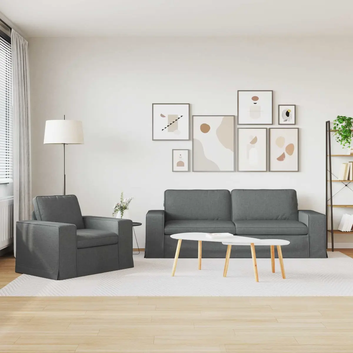 2-Piece Grey Sectional Sofa with Armrests