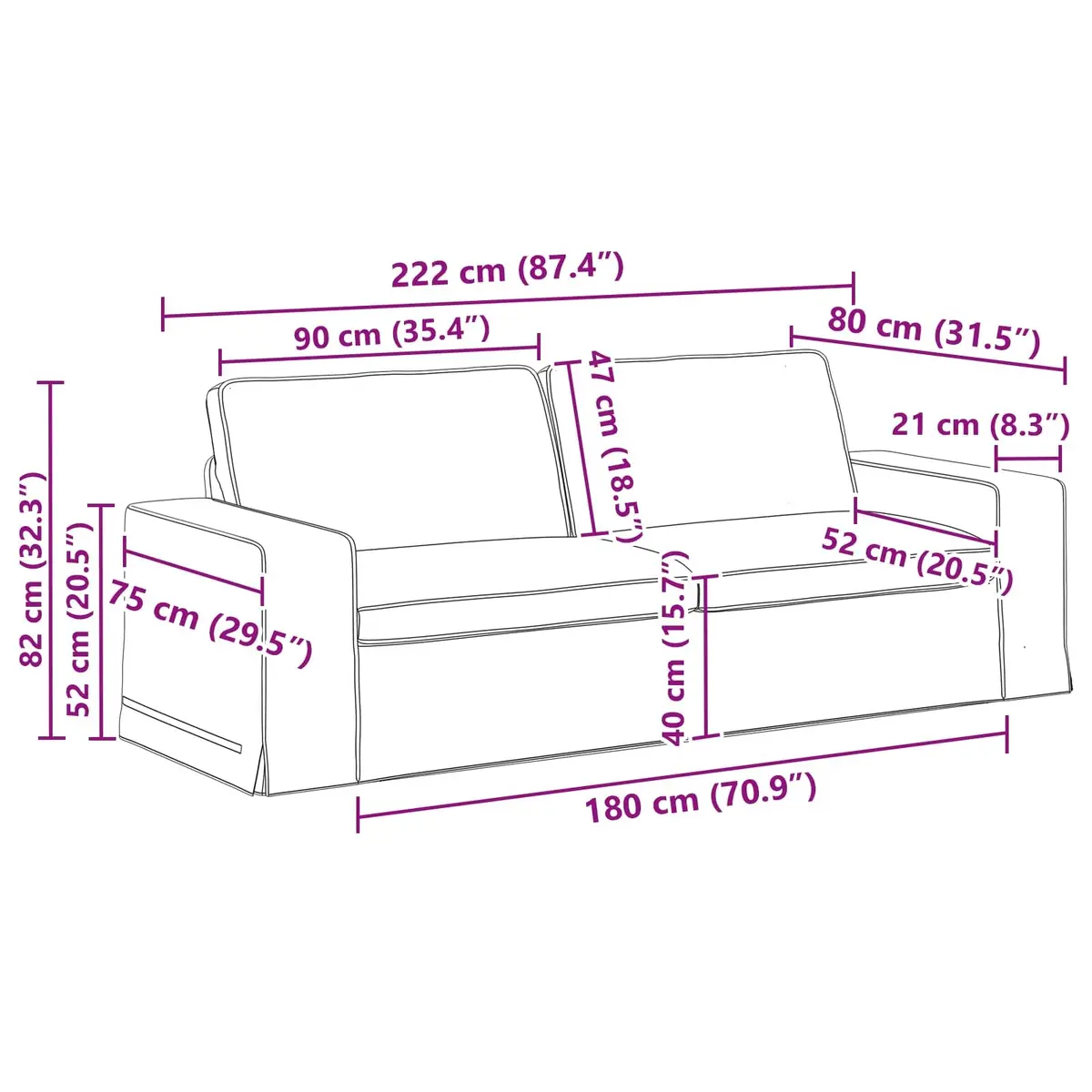 Sofa Set 2 pcs Black Modular Sectional Lounge Couch Living Room Furniture 222cm