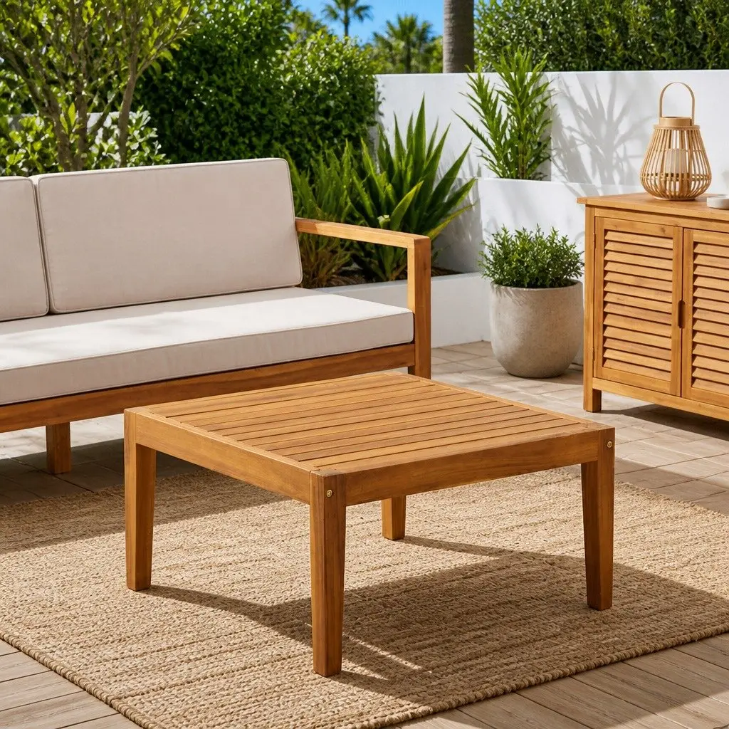 Garden Table Solid Acacia Wood Outdoor Patio Balcony Dining Side Table Natural