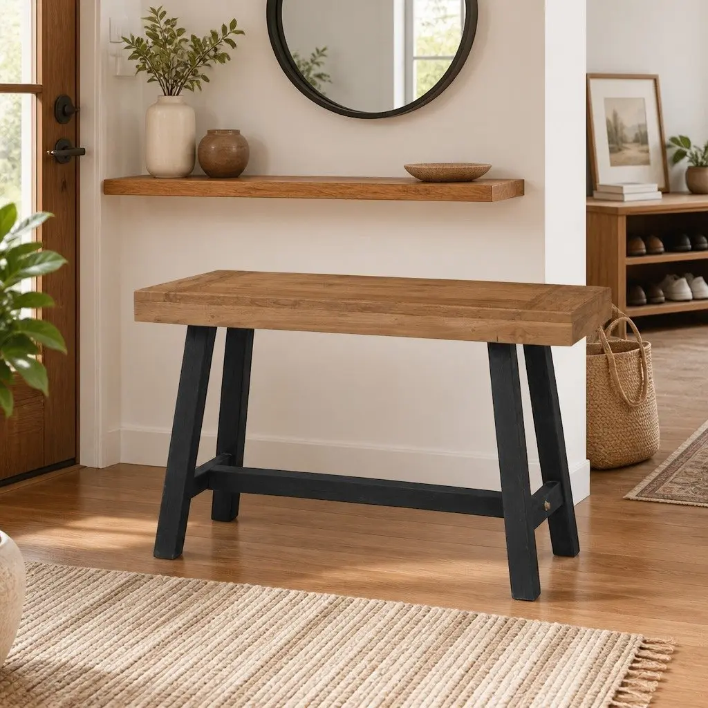 Solid Teak Wood Bench 110cm for Dining & Hallways