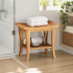 Teak Wooden Bathroom Side Table with Storage Shelf 50x35x45cm