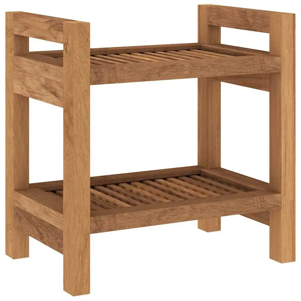 Teak Wood Bathroom Side Table with Storage Shelf