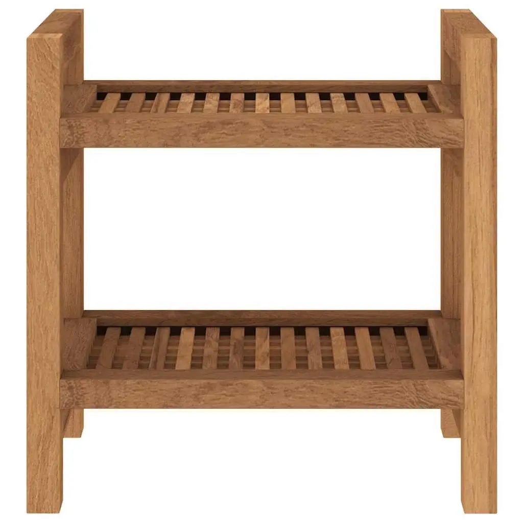 Teak Wood Bathroom Side Table with Storage Shelf
