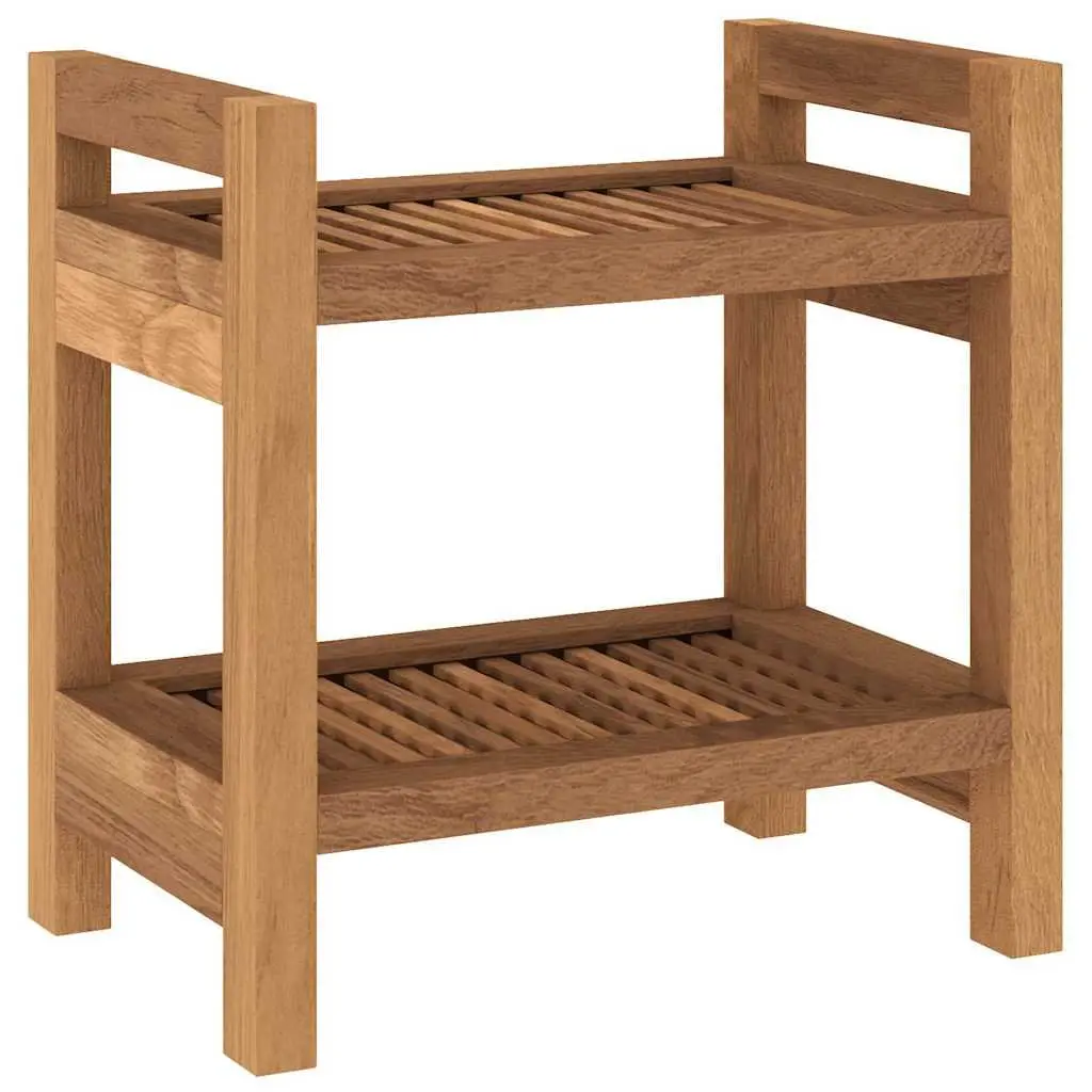 Teak Wood Bathroom Side Table with Storage Shelf
