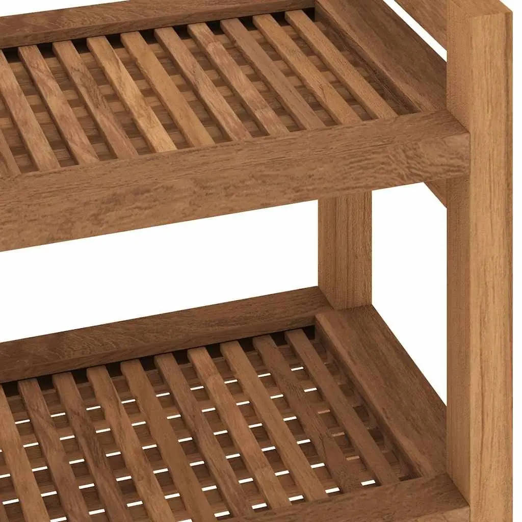 Teak Wood Bathroom Side Table with Storage Shelf