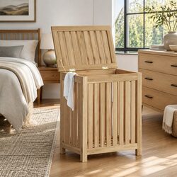 Solid Wood Laundry Basket with Slatted Design 50x35x60 cm