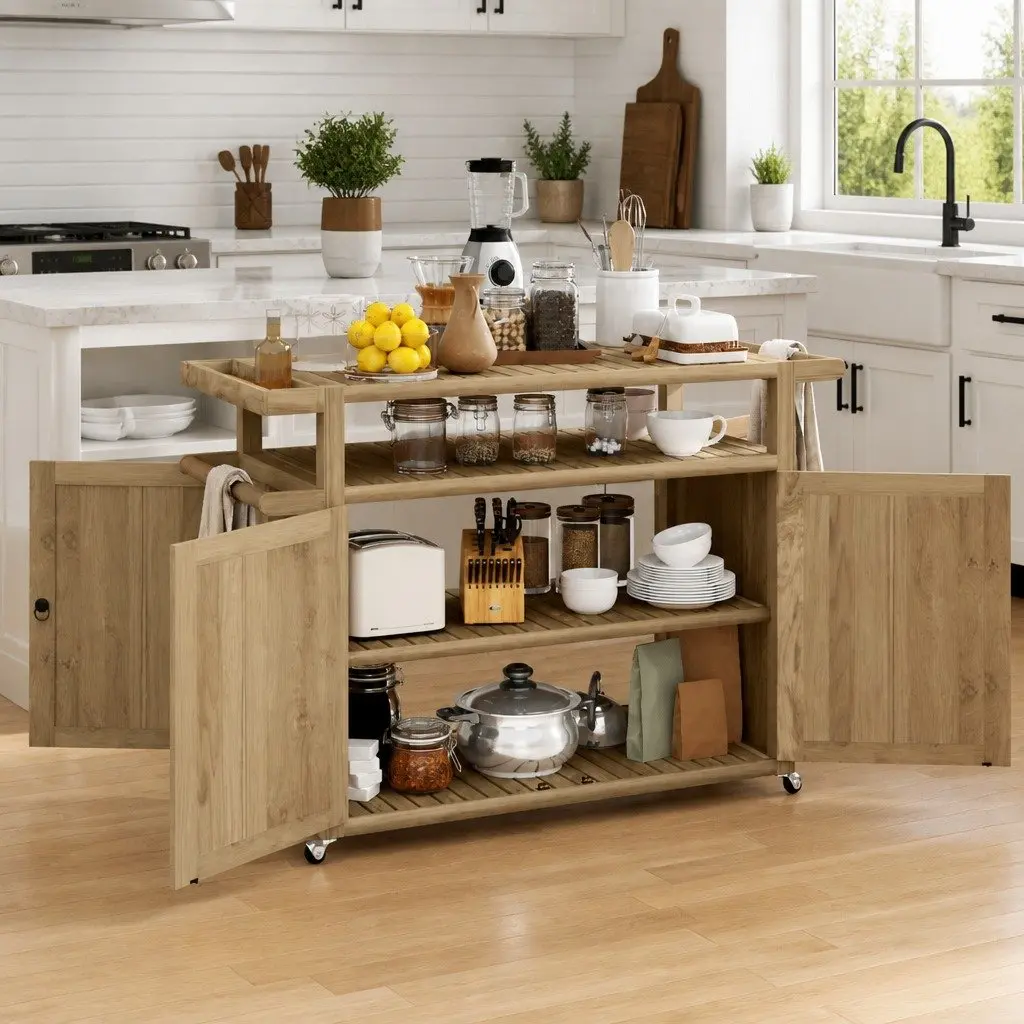 Bar Cart 120x50x90 cm with Solid Teak Wood Construction