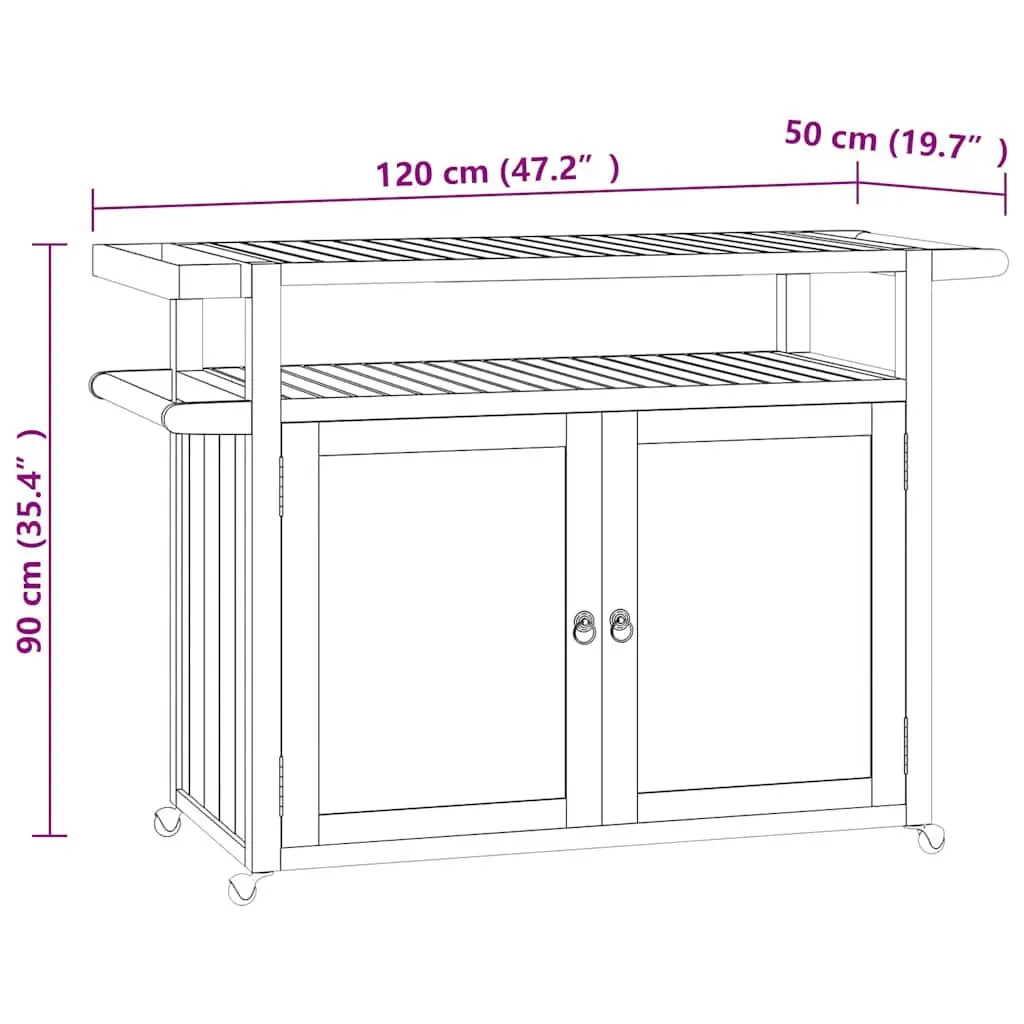 Bar Cart 120x50x90 cm with Solid Teak Wood Construction