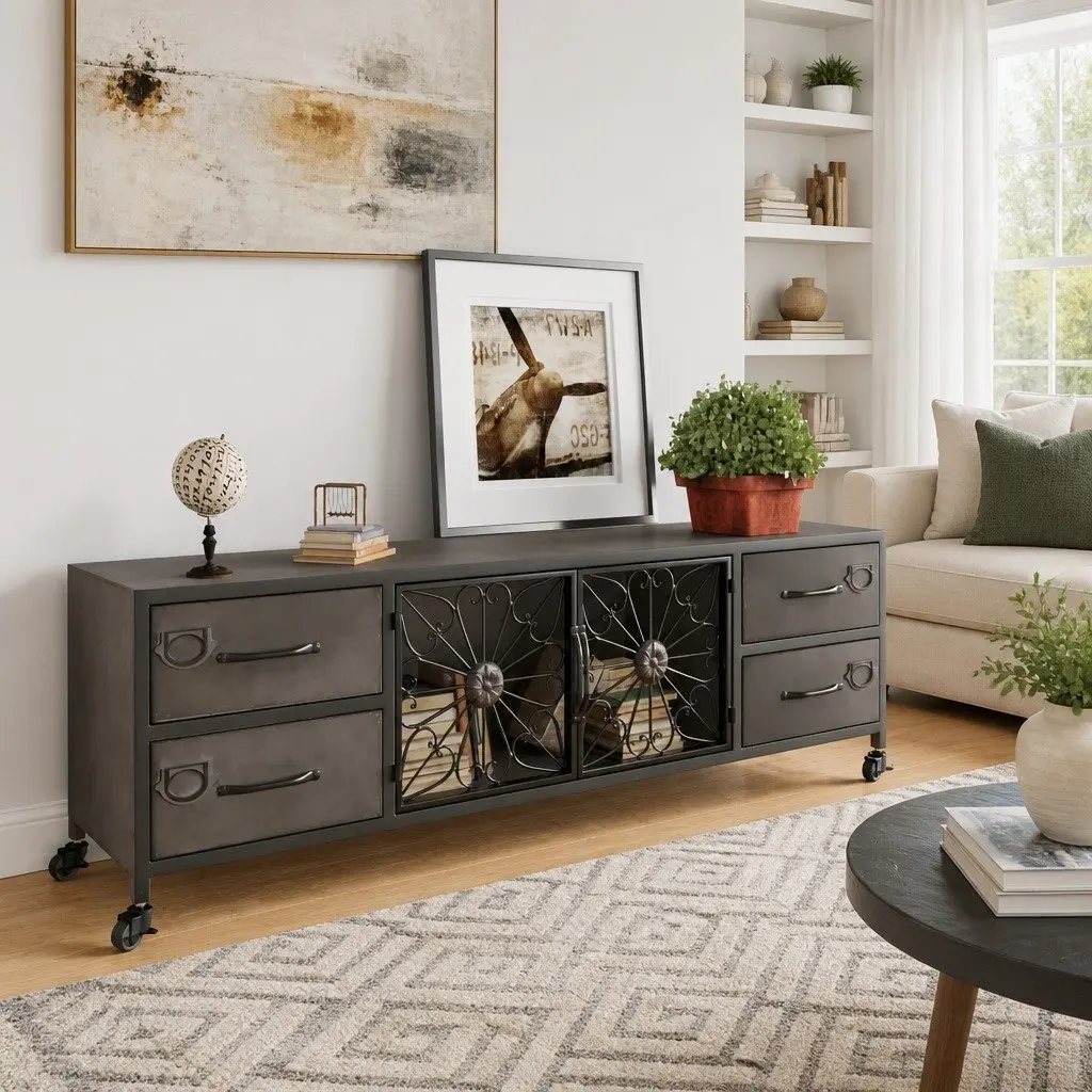 Silver TV Cabinet with Wheels 110x30x40 cm