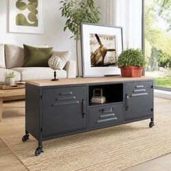 Stylish Black TV Cabinet with Drawer and Compartments