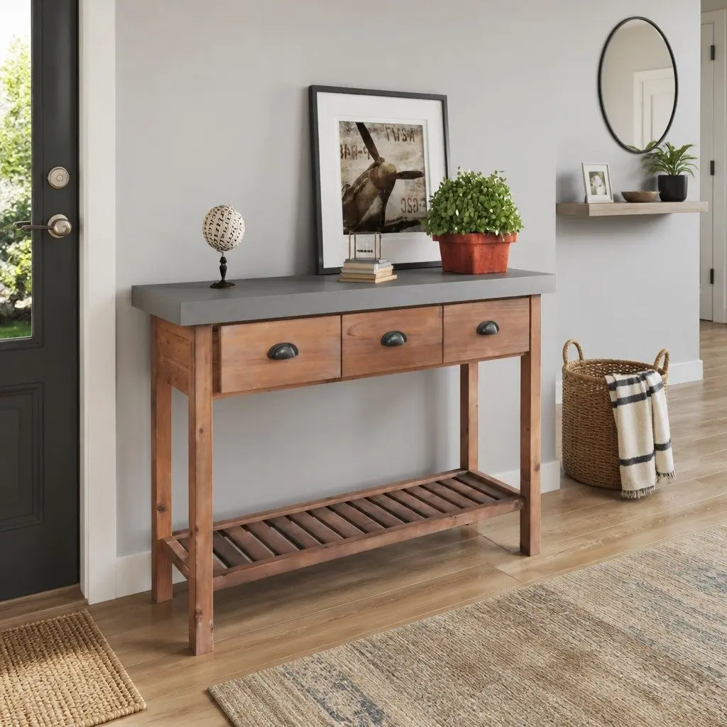 Console Table with Drawers and Shelf Storage