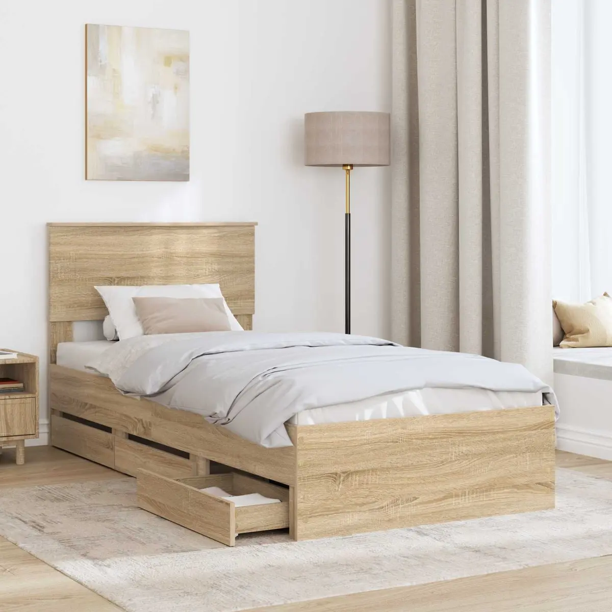 Bed Frame with Storage Drawer in Sonoma Oak