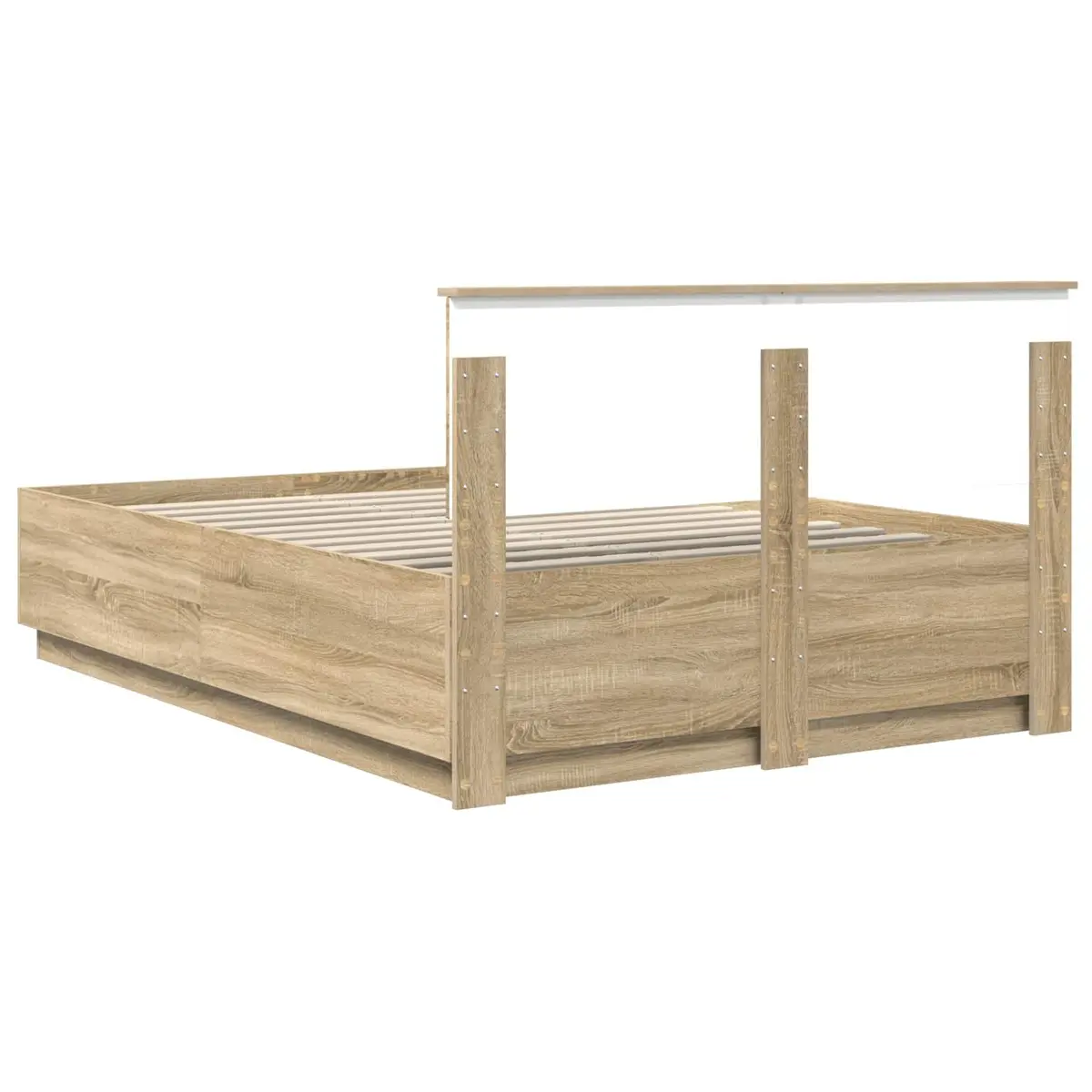 Brown Engineered Wood Bed Frame 150x200cm with LED Lights