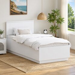 Bed Frame with Headboard White 90 x 190 cm Engineered Wood LED Lights USB