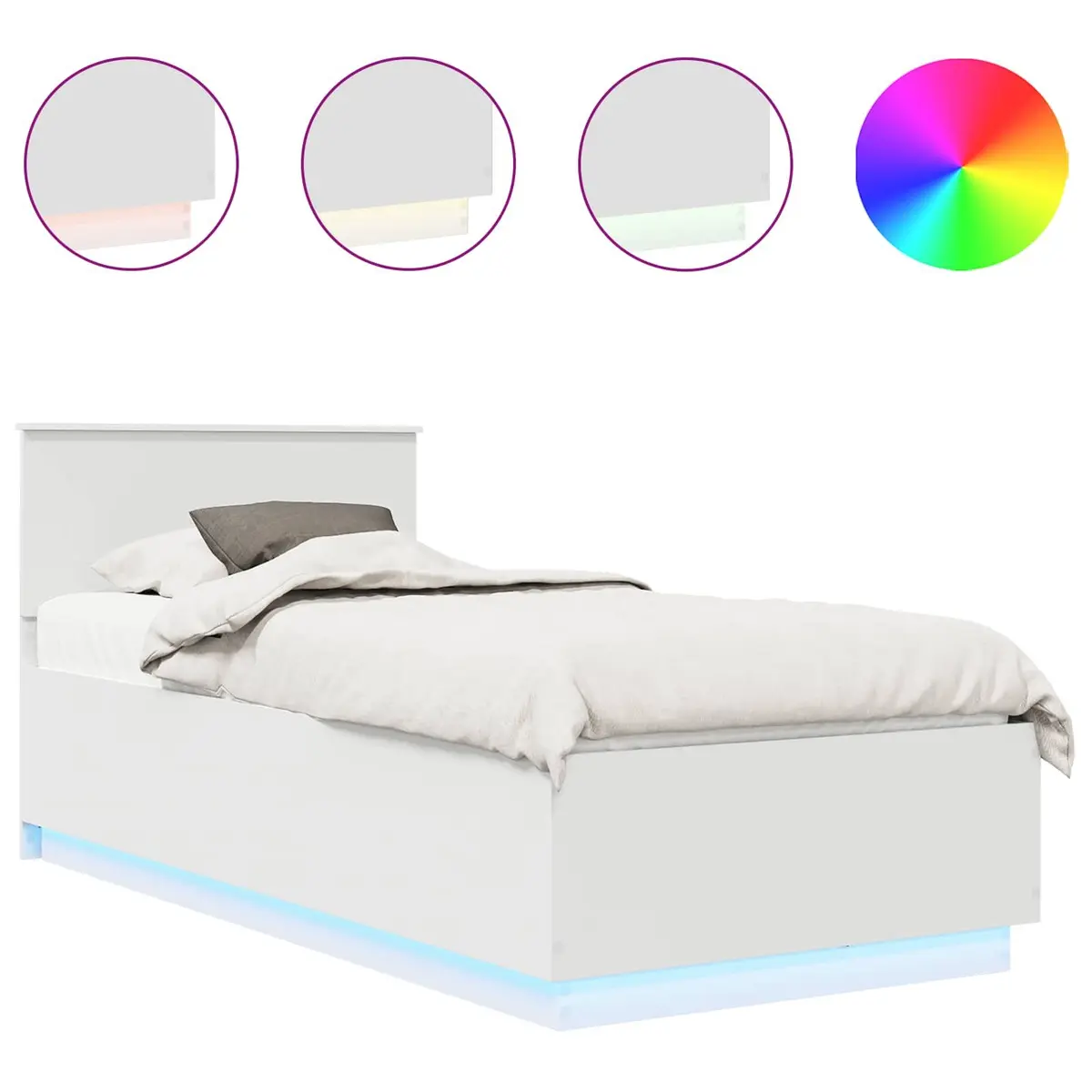 White Bed Frame with Adjustable Headboard 90 x 190 cm