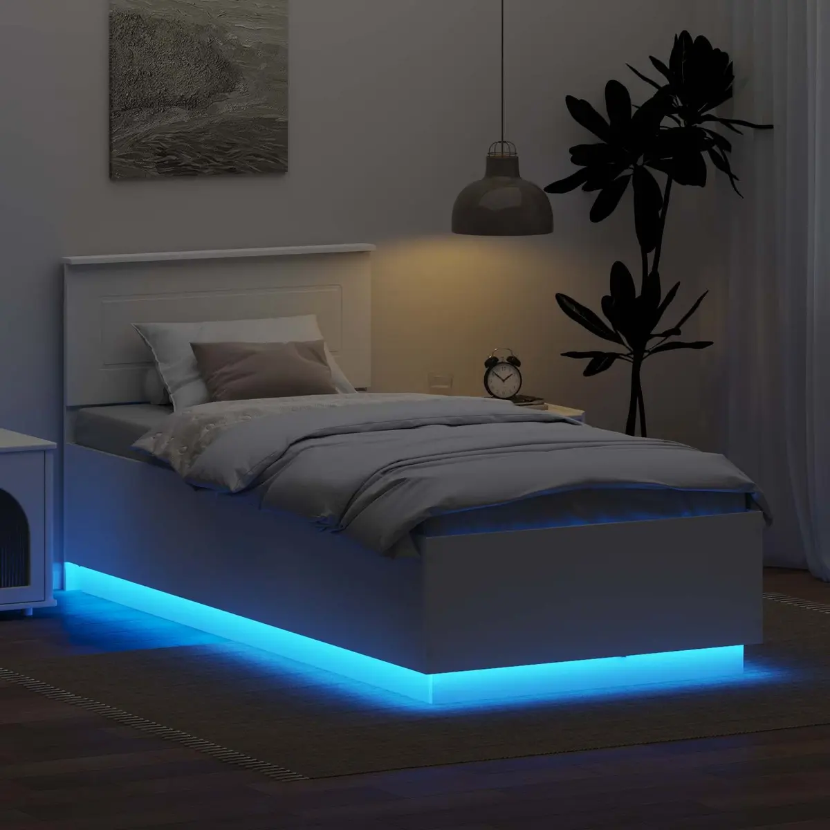 White Bed Frame with Adjustable Headboard 90 x 190 cm