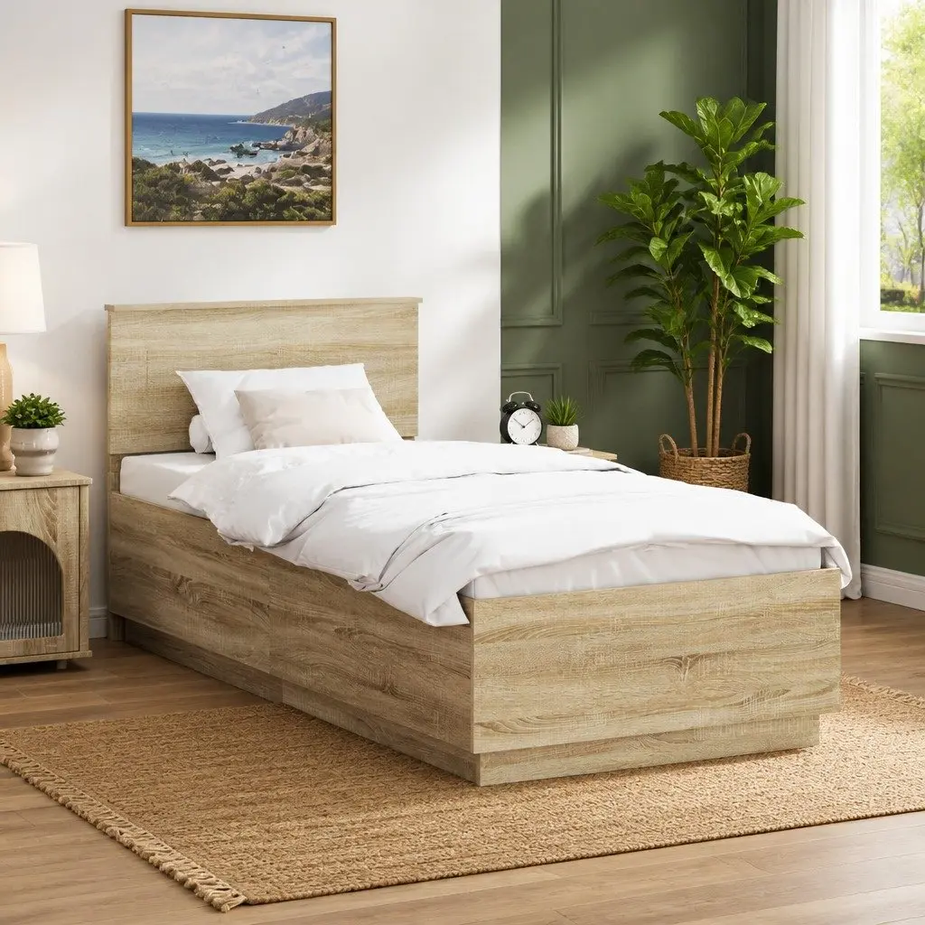 Brown Bed Frame with Adjustable Headboard 90 x 190 cm
