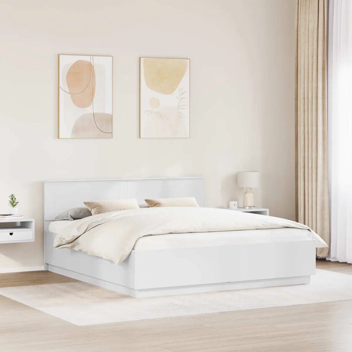 White Bed Frame with Adjustable Headboard 180 x 200 cm