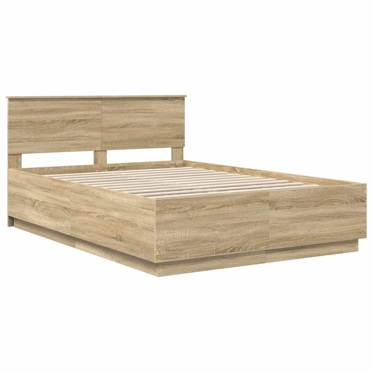 Brown Bed Frame with Wall-Mounted Headboard 150 x 200 cm