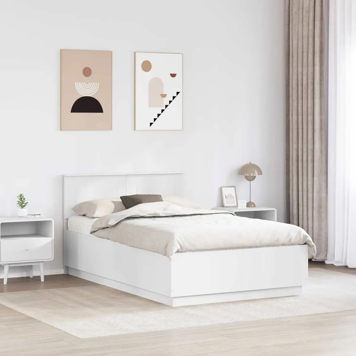 White Bed Frame with Adjustable Wall-Mounted Headboard 135 x 190 cm