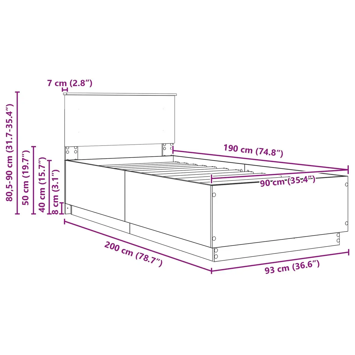 Bed Frame with Wall-Mounted Headboard