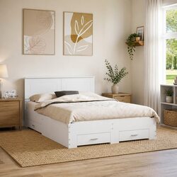 Stylish White Bed Frame with Storage 150 x 200 cm