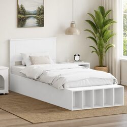 White Bed Frame with Shelf 90 x 190 cm for Storage