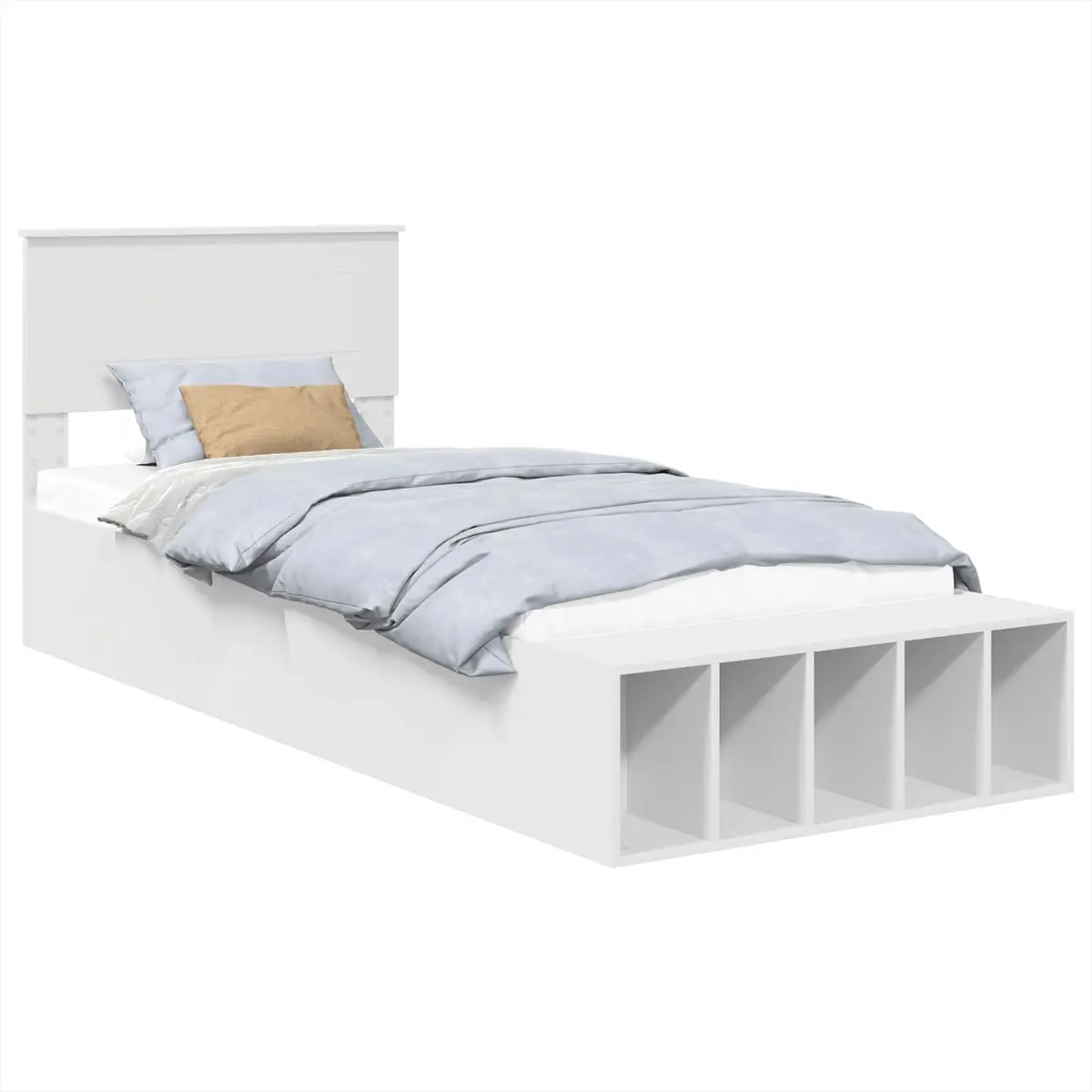 Bed Frame Engineered Wood 90 x 190 cm White Storage Headboard Adjustable Footboard