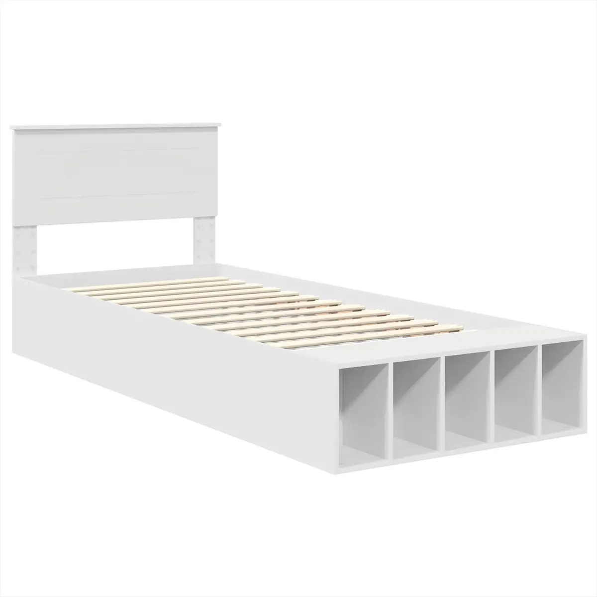 Bed Frame Engineered Wood 90 x 190 cm White Storage Headboard Adjustable Footboard