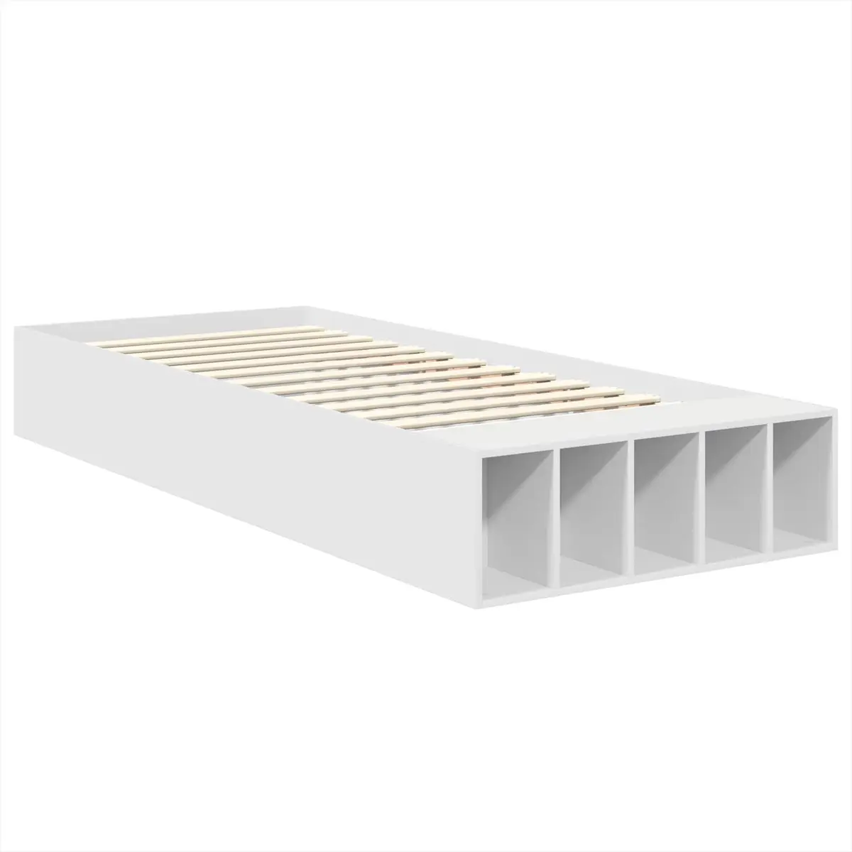 Bed Frame Engineered Wood 90 x 190 cm White Storage Headboard Adjustable Footboard