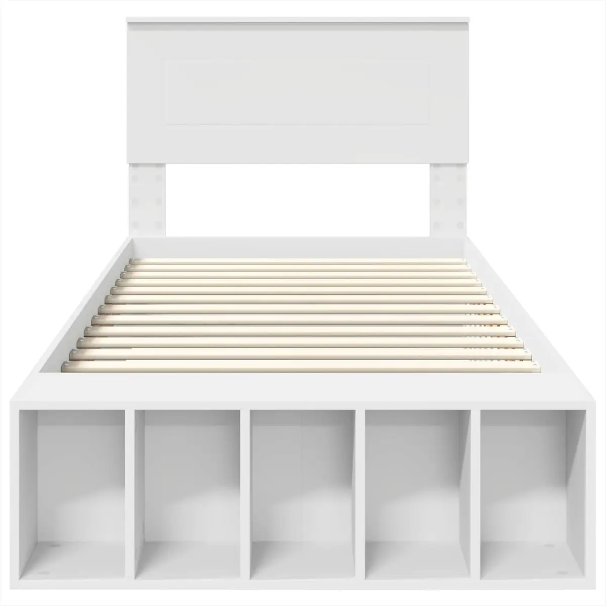 Bed Frame Engineered Wood 90 x 190 cm White Storage Headboard Adjustable Footboard