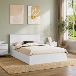 Stylish White Storage Bed with Integrated Headboard 150 x 200 cm