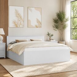 Sturdy White Bed Frame with Headboard 180 x 200 cm