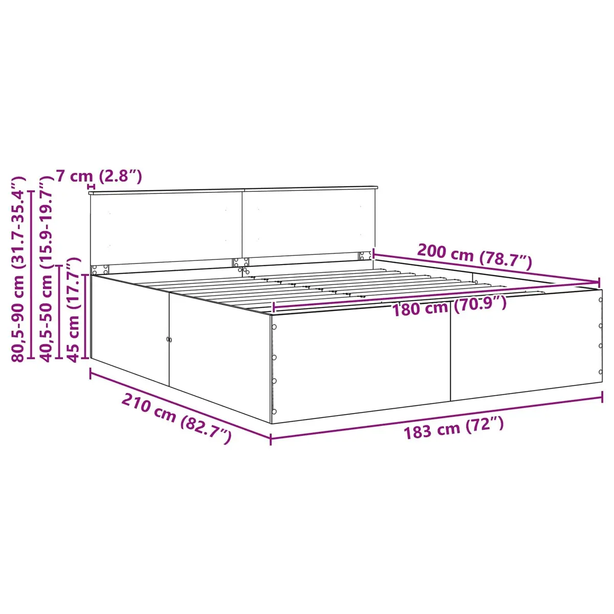 White Bed Frame with Headboard 180 x 200 cm