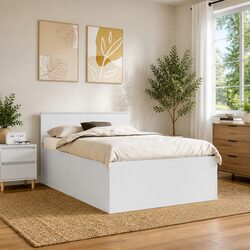 Sturdy White Bed Frame with Headboard, 135 x 190 cm