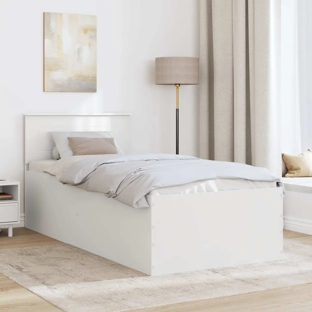 White Bed Frame with Headboard 90 x 190 cm