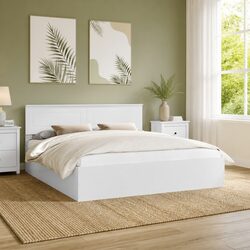 Sturdy White Bed Frame with Headboard 180 x 200 cm