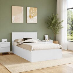 Sturdy White Bed Frame with Headboard 135 x 190 cm