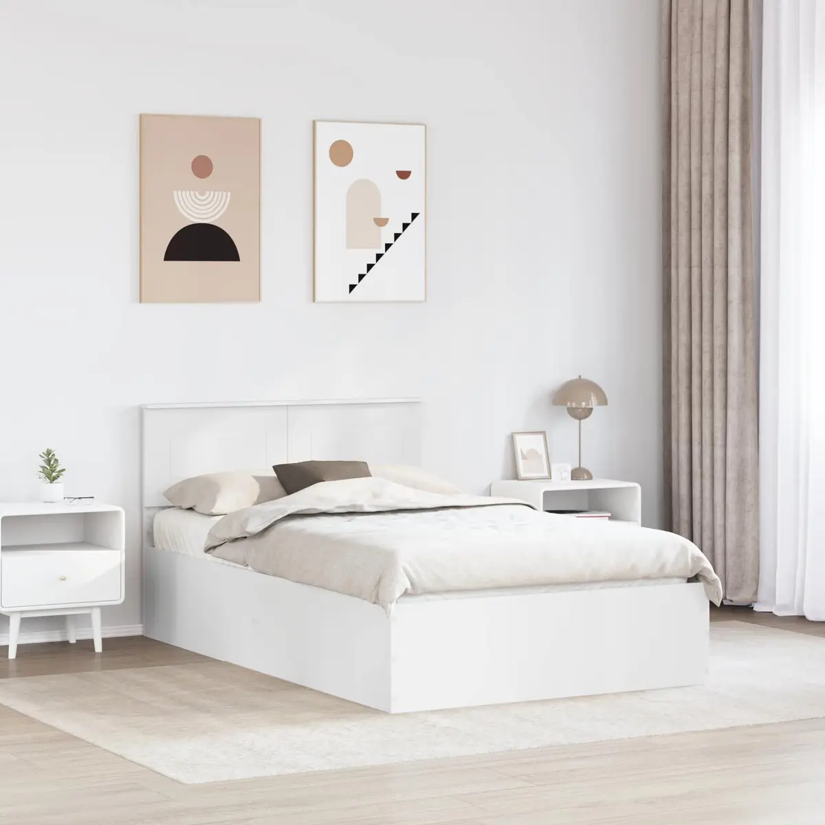 White Bed Frame with Headboard 135 x 190 cm