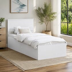 Modern White Bed Frame with Headboard 90 x 190 cm