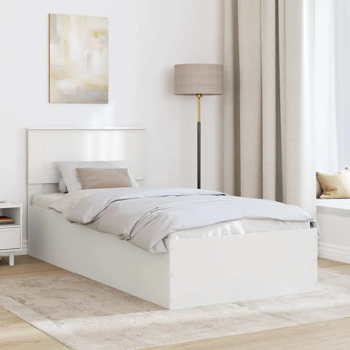 White Bed Frame with Headboard 90 x 190 cm