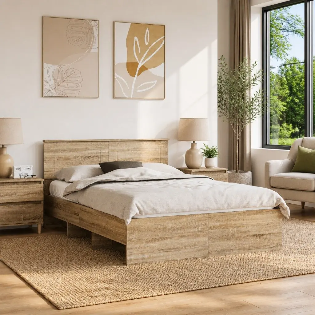 Brown Bed Frame 150 x 200 cm with Headboard