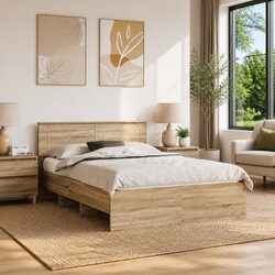 Sturdy Brown Bed Frame 150 x 200 cm with Headboard