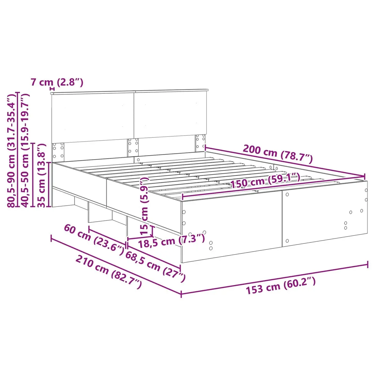 Brown Bed Frame 150 x 200 cm with Headboard