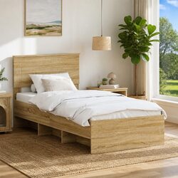 Brown Engineered Wood Bed Frame with Headboard 90 x 200 cm