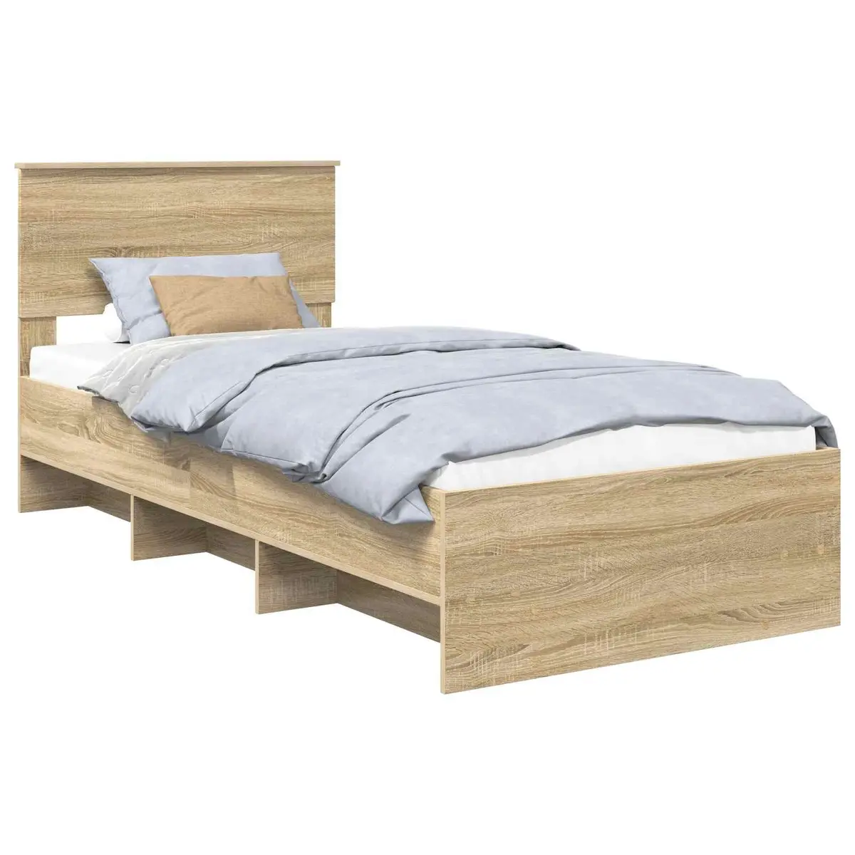 Brown Engineered Wood Bed Frame with Headboard 90 x 200 cm